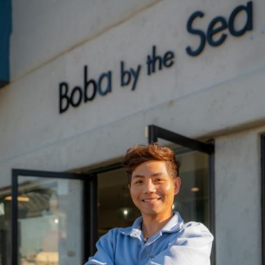 Boba by the Sea owner Quan Breault stands outside his family-friendly bubble tea shop in Ventura Harbor Village.